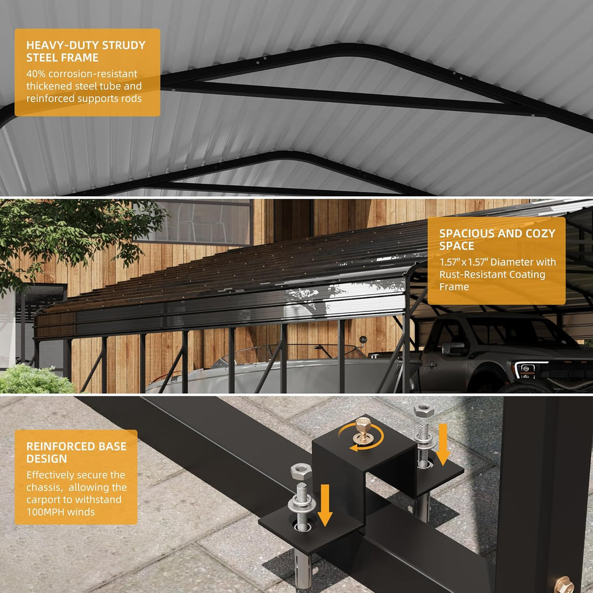 20 x 40 FT Metal Carport with Galvanized Steel Roof, Heavy Duty Metal Roof Carport with Enhanced Base, Tall MetalCarport Kits Garage for Tractors, Trucks, Boats, Cars