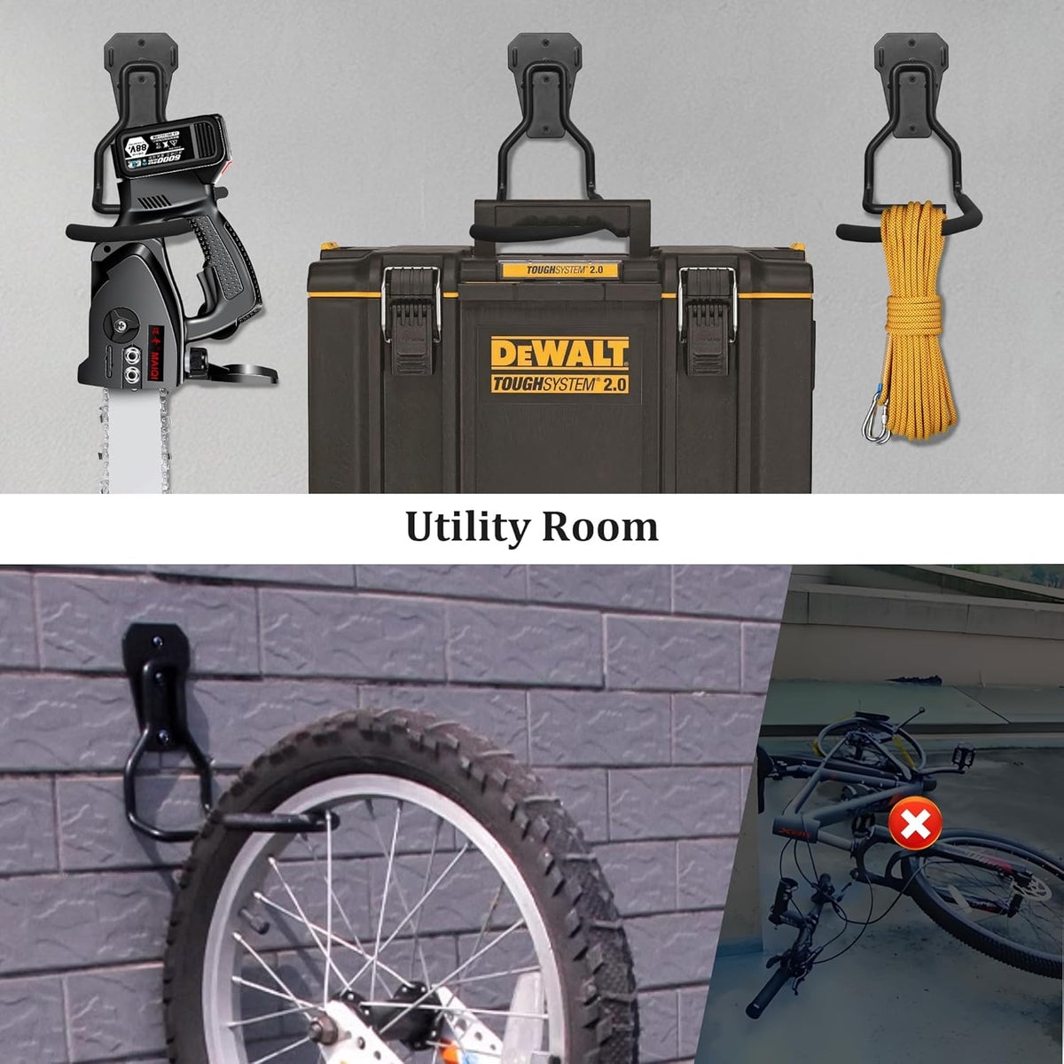 Bike Rack Wall Mount Garage Bike Hook Storage Hanger Space Saving Vertical Bike Rack Organization for Road/Mountain/Folding Bike, Holds Up to 77 Lbs
