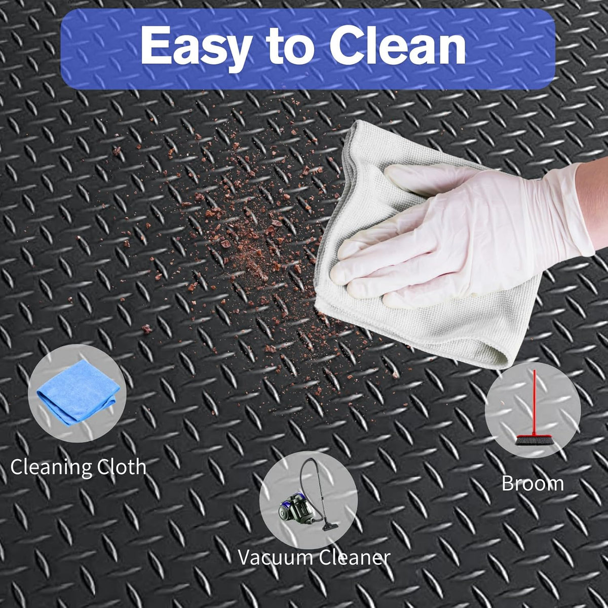 4X10 FT Garage Floor Mat， 2.5 Inch Thickened Diamond Plate Flooring Roll for Under Car， Non-Slip Commercial Grade Heavy Duty Parking Mat for Garage, Warehouse, Workshop, Basement, Gym（Black）