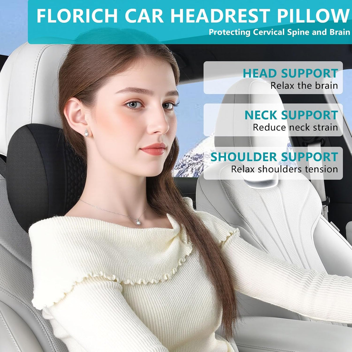 FLORICH 3 PCS Seat Cushion for Carseat Lumbar Support Pillow Car Neck Headrest Pillows Memory Foam Seat Pads Pressure Relief Back Cushion for Office Chair(Black)
