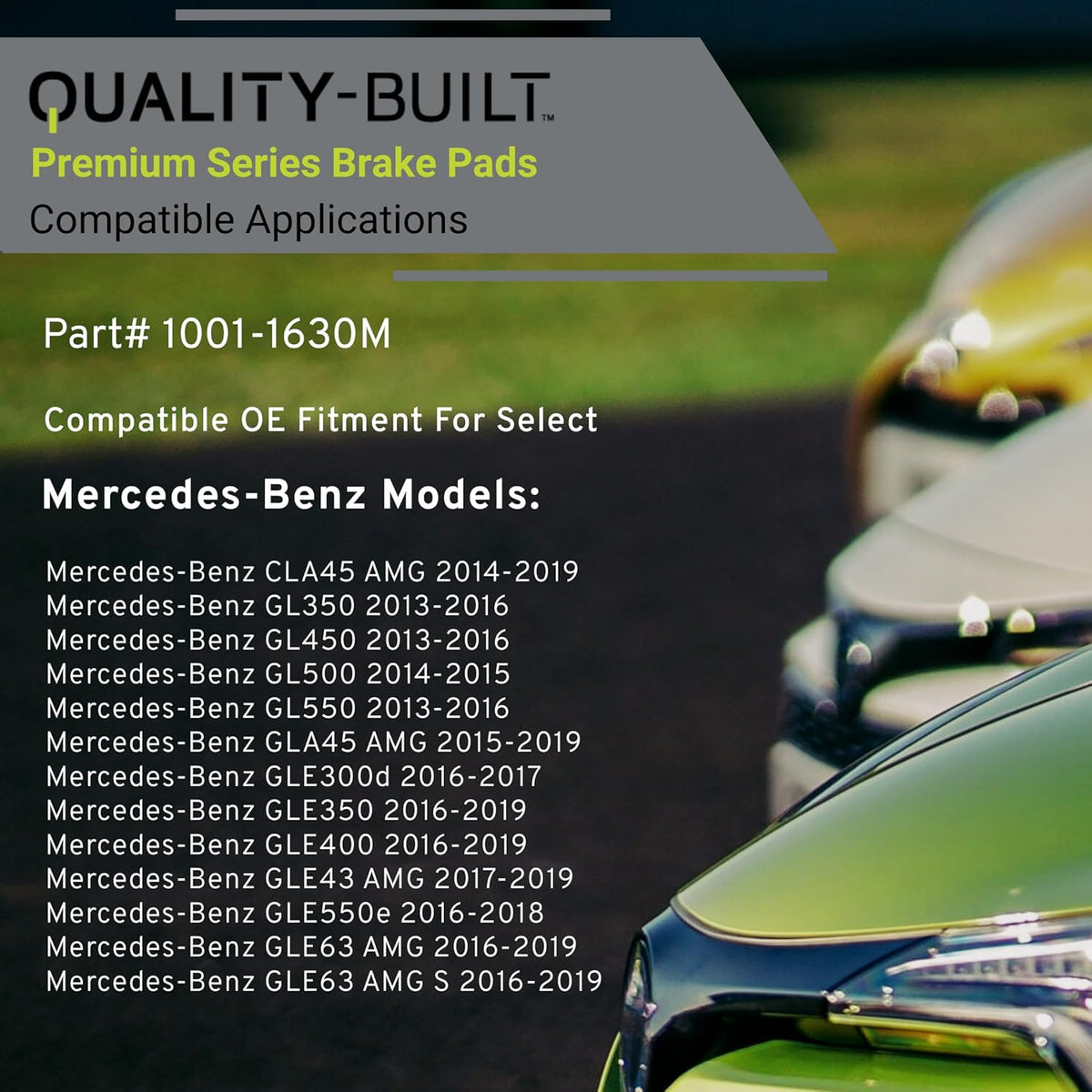 Premium Semi-Metallic Rear Brake Pads (1001-1630M) Compatible with 2012-2020 Mercedes-Benz (CLA45 AMG/GL350/GL450/GL500/GL550/GLA45 AMG/GLE300d/GLE350/GLE400/GLE43 AMG/GLE63 AMG & More)