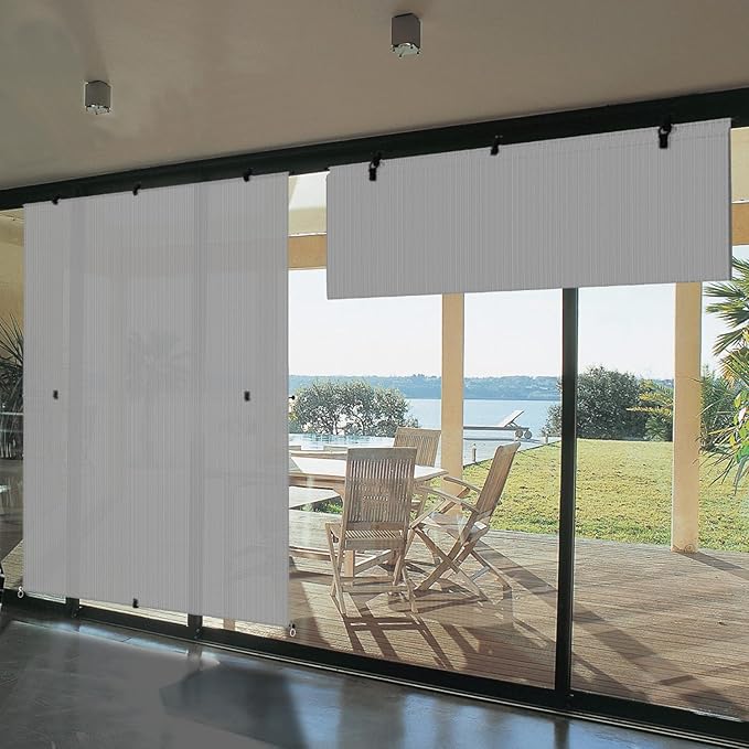 Bynbbur 5'W x 8'H Outdoor Patio Shades Foldable Roller Blinds, 220 GSM Sun Shade Roll Up Porch Screens Exterior Shade Cloth for Deck Pergola Backyard, Light Gray