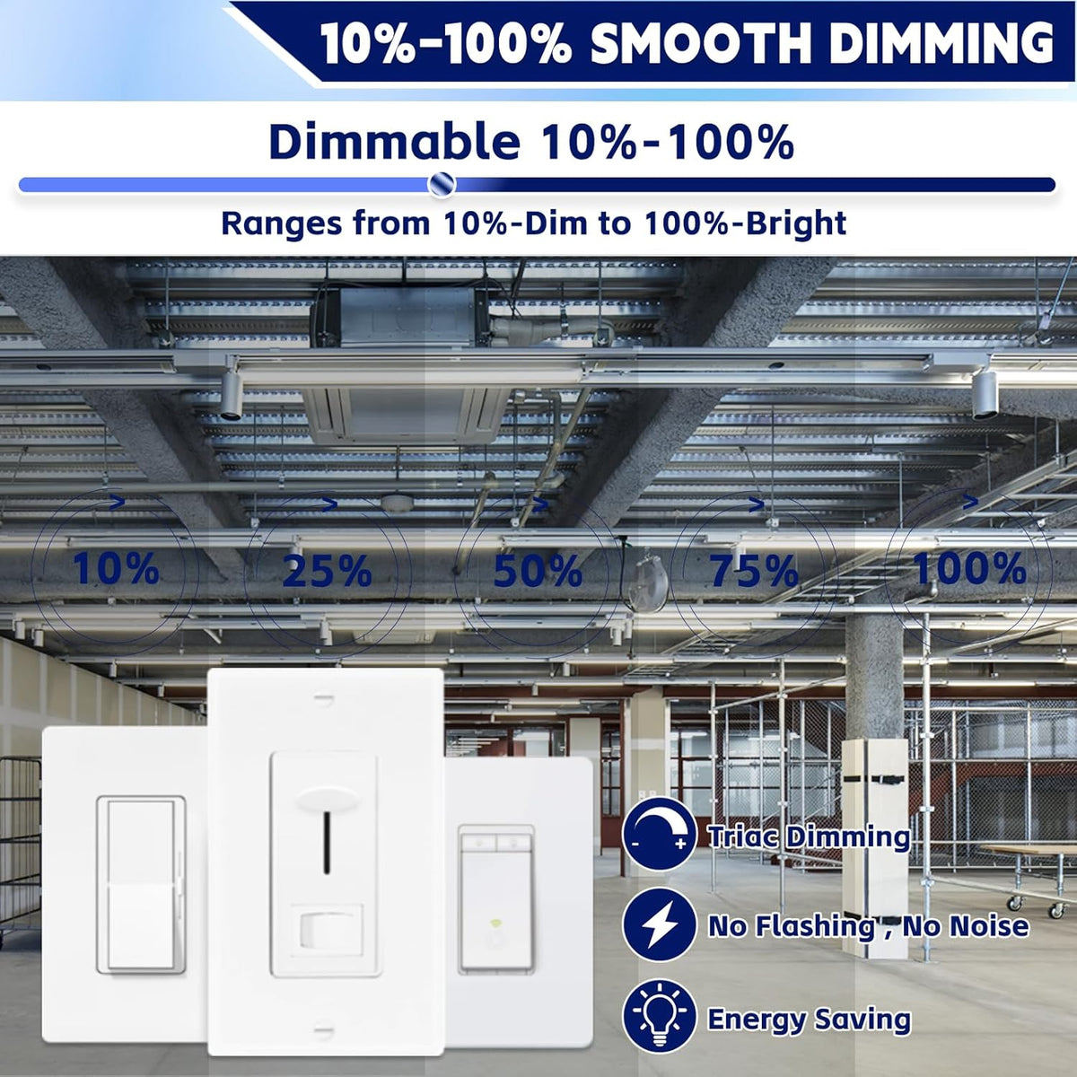 4FT LED Linear Strip Light, LED Shop Lights 40W/35W/30W Selectable,4 Color Selectable 3500K-6500K Adjustable,0-10V Dimmable Commercial Garage Office Ceiling Light Fixture, ETL DLC Listed (9 Pack)