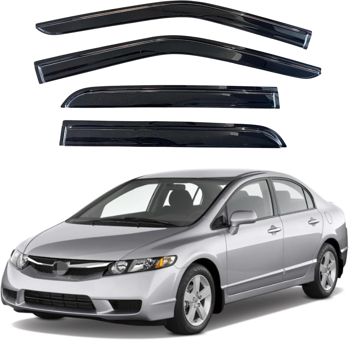 KPY Window Visor Compatible with Honda Civic Sedan 2006-2011, 4PC Rain Guard Side Window Vent Deflectors Tape-On Mugen Style, 2006 2007 2008 2009 2010 2011