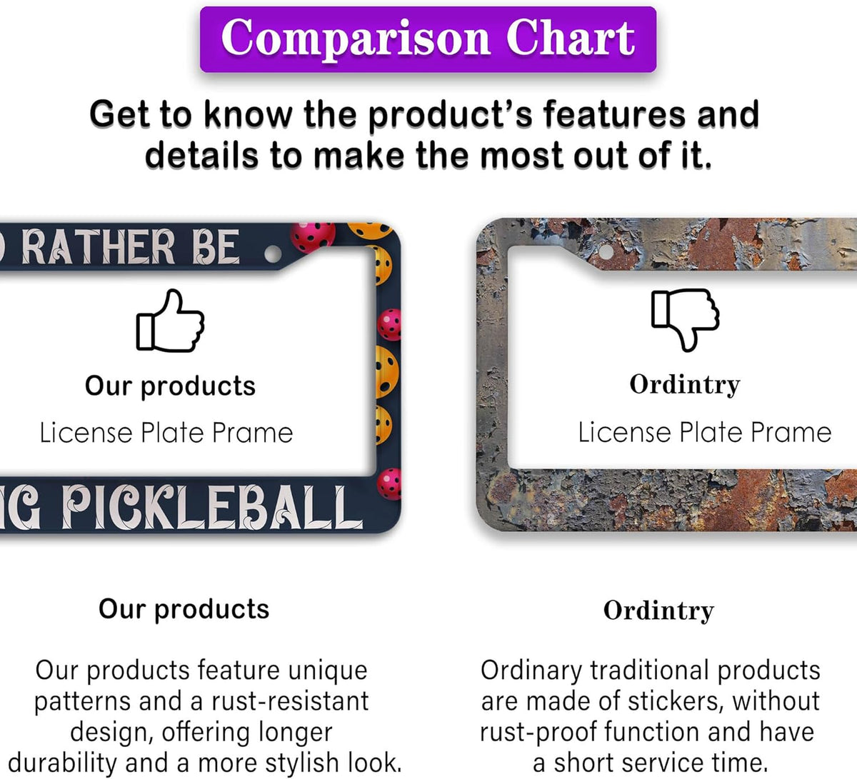 Front License Plate Bracket Multicolor License Plate Frames I'd Rather Be Playing Pickleball Universal Aluminum Car Accessory 2 Pack with Screw Covers Set
