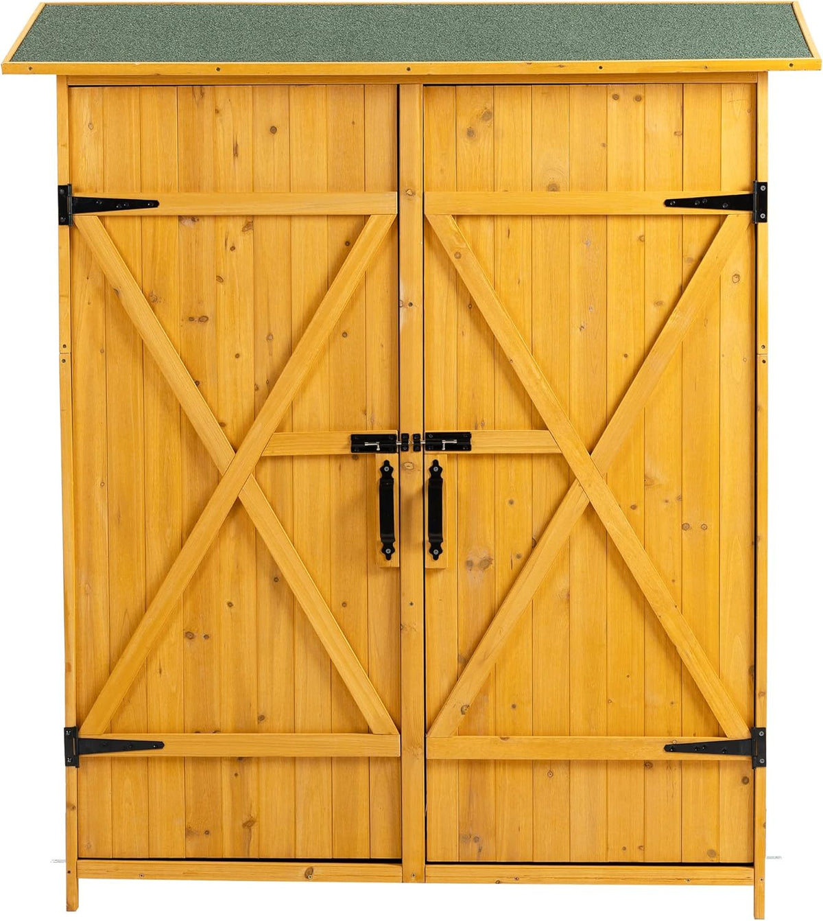 56" L x 19.5" W x 64" H Outdoor Wooden Storage Shed with Lockable Door, Waterproof Roof,Detachable Shelves for Garden Tools,Natural Wood