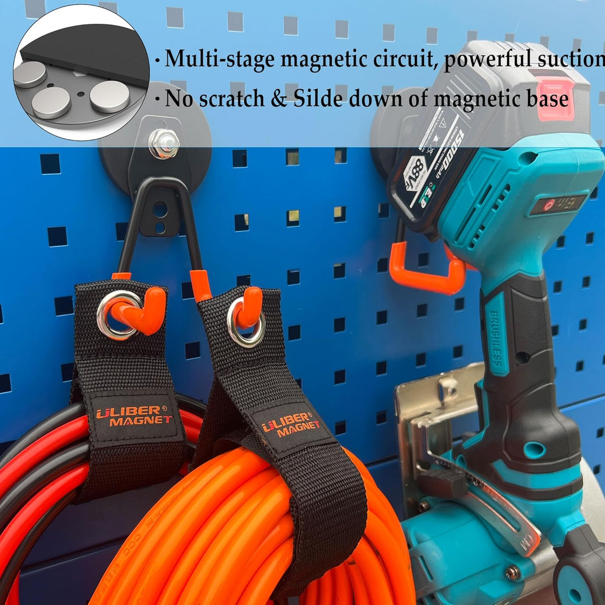 ULIBERMAGNET Heavy Duty Magnetic Garage Hook,10 Pack Strong Large Magnet Hooks for Power Drill,Garden Tools,Hose,Pegboard,Garage, Workshop,Magnetic Storage Hooks for Indoor Outdoor Hanging(Orange)