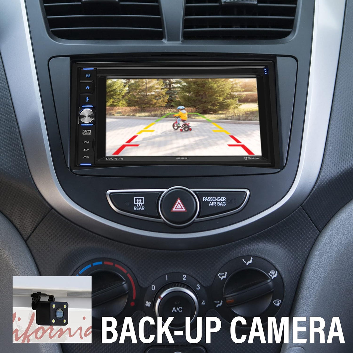 Sound Storm Laboratories DDCP62-R Apple CarPlay Car Multimedia Player - Double-Din, 6.2 Inch Capacitive Touchscreen, Bluetooth, USB, SD, Aux AV in, No CD DVD, AM/FM, Backup Camera Included