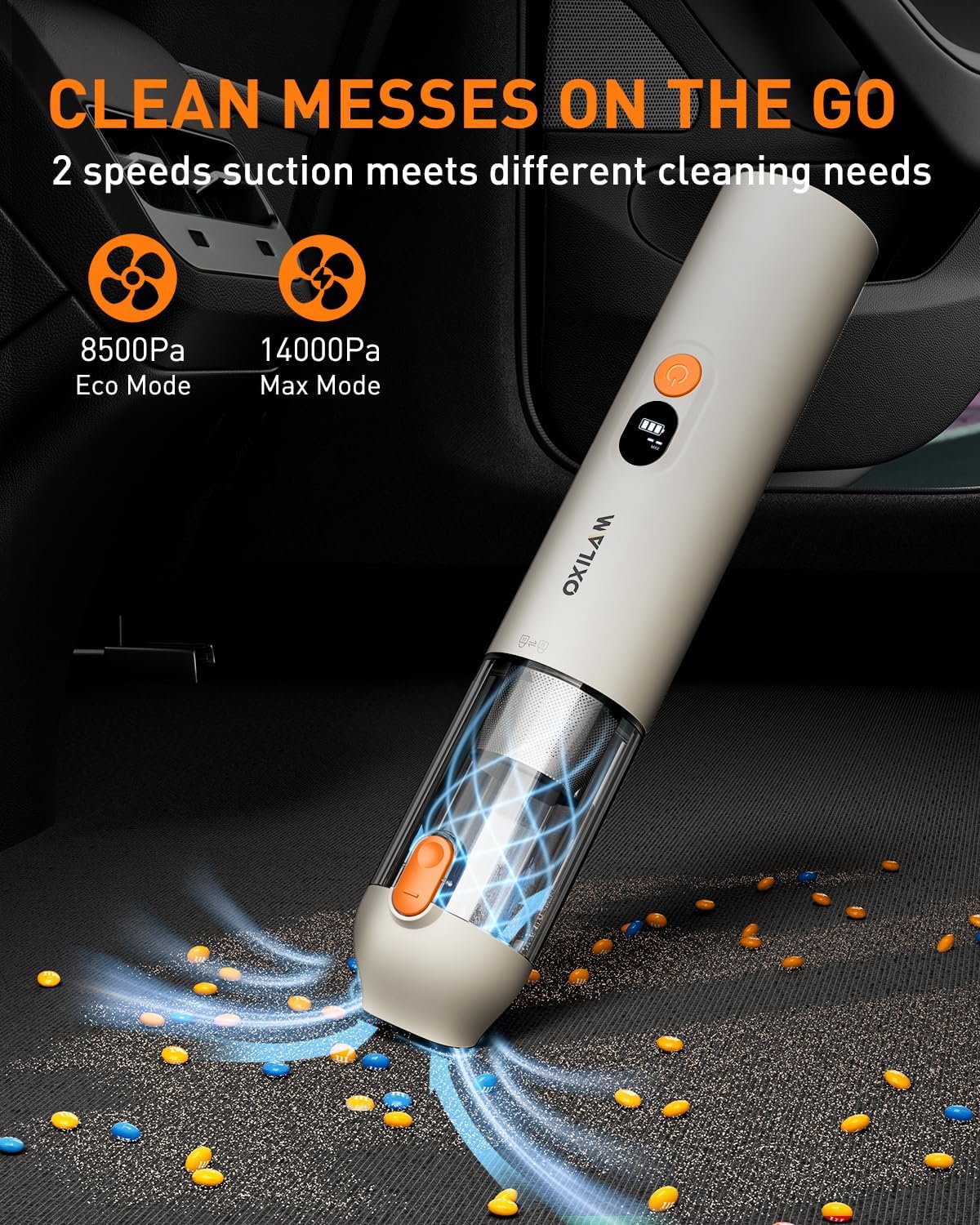 OXILAM 4 in 1 Car Vacuum - Handheld Vacuum 14000PA High Power, Portable Cordless Small Vacuum, Blow & Suction 2 in 1, Up to 30 Mins Runtime, Multi-Nozzles, Vacuum Cleaner for Home, Pet, Car, Office