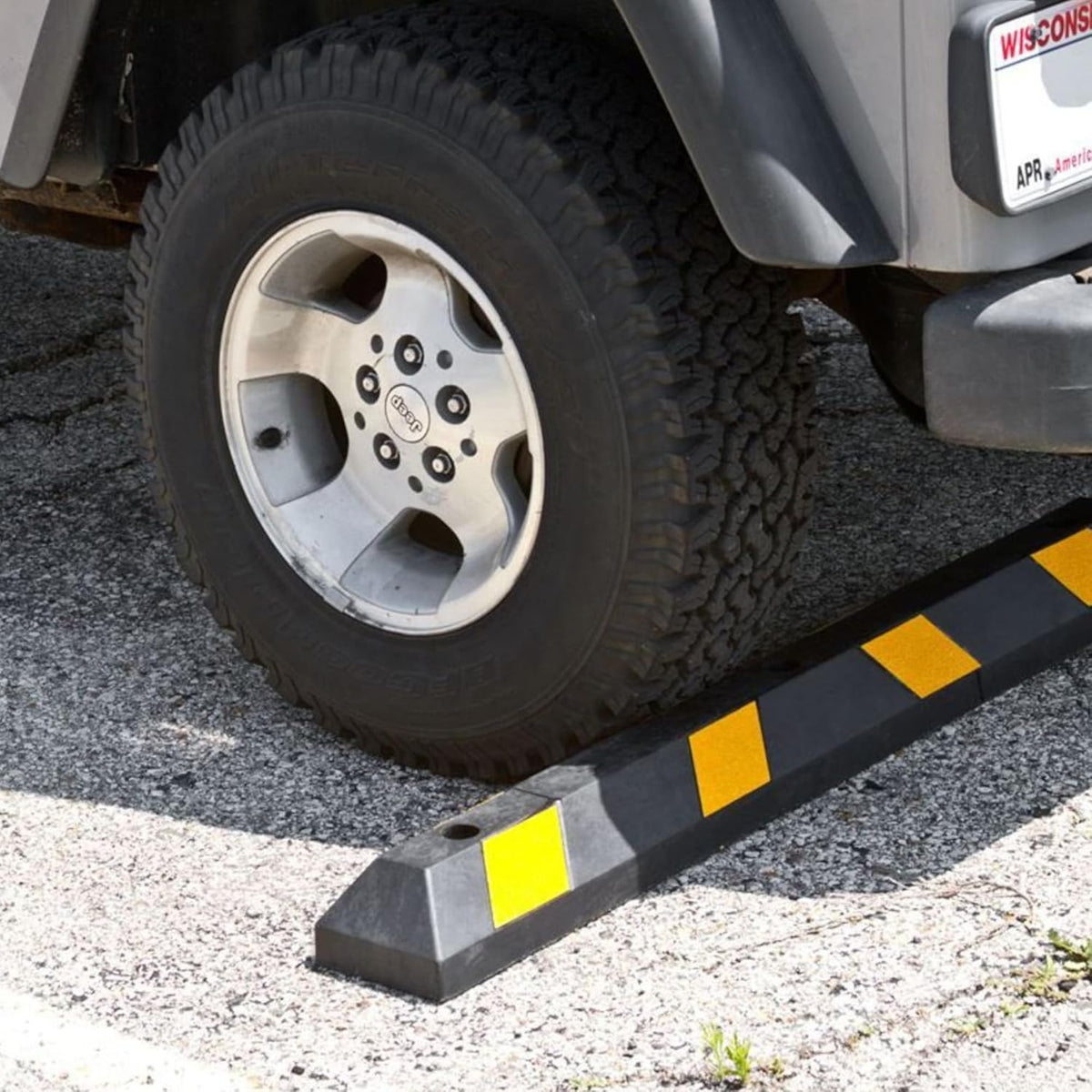 Guardian 4' Rubber Parking Curb with Mounting Holes Hi-Vis Yellow UV-Resistant for Paved, Gravel Parking Lot 4" H