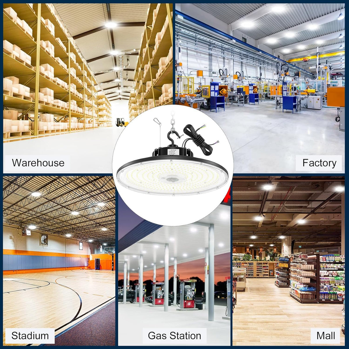 300W UFO LED High Bay Light 1-10V Dimmable, 5000K Daylight 42000LM, UL DLC Listed Low Bay LED Lights for Workshop Factory Warehouse, IP65 Waterproof Shop Lights Low Bay Lighting 100-277VAC Input