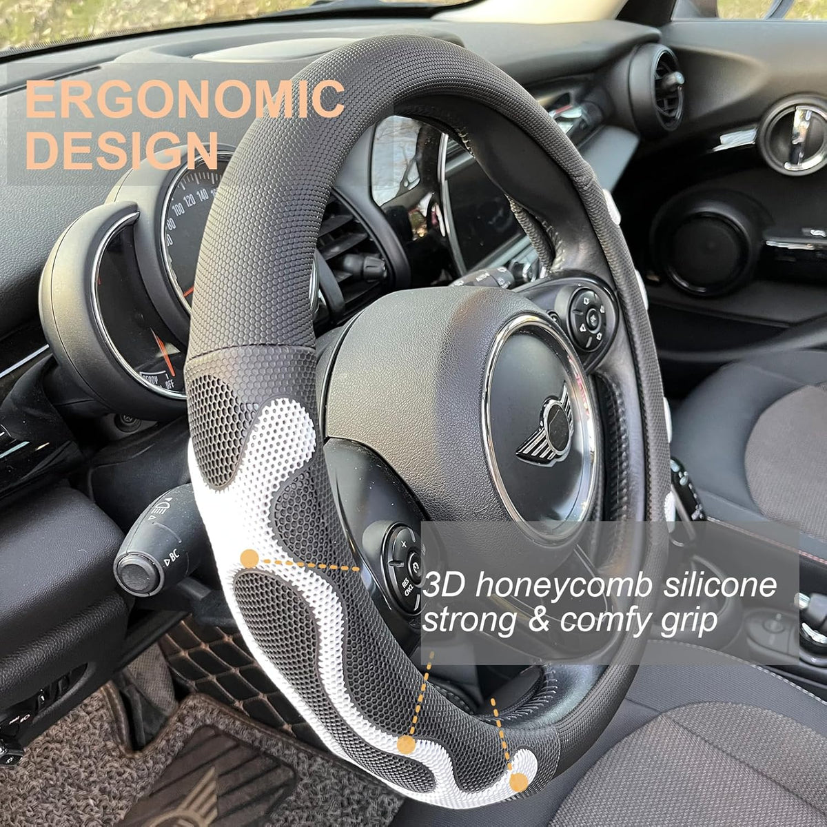 PINCTROT Large Size Comfy Grip Steering Wheel Cover, Anti-Slip Design, 15.5-15.75 Inch(Silicone White)