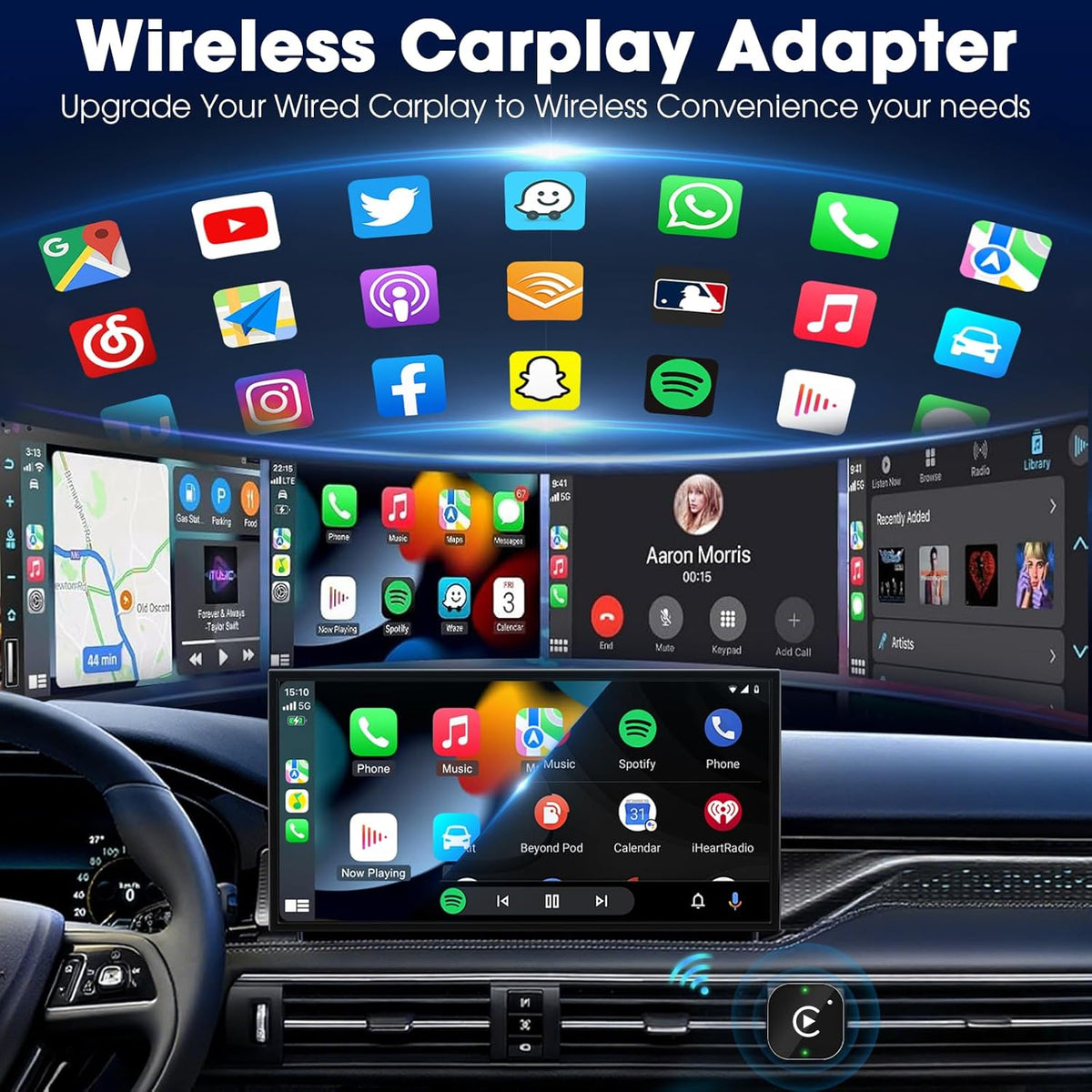 Wireless Carplay Adapter & Android Auto 2025 Upgrade Wired CarPlay to Wireless,2-in-1 Mini USB Design with Fast Stable Connection Car Play for Apple iOS 10+, Android 11+ Version
