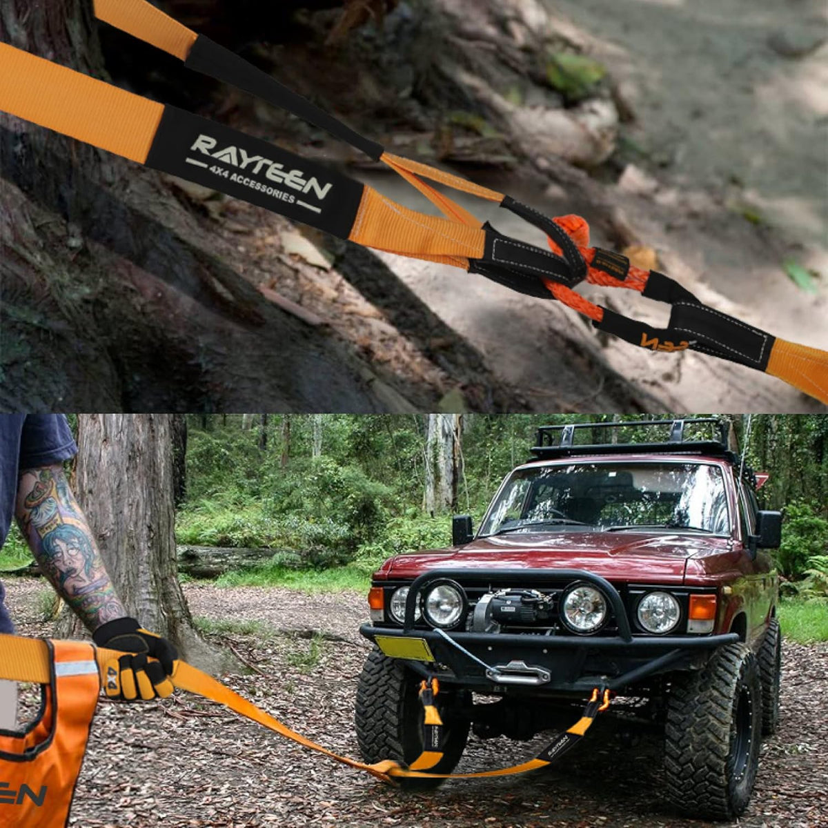 2PK Genuine 20,000lb Xtreme Heavy Duty Tree Saver | 8.2ft x 3in Vehicle Tow Strap with Reflective Sleeve & Reinforced Loops | Suits for 4x4 Offroad UTV ATV Trucks