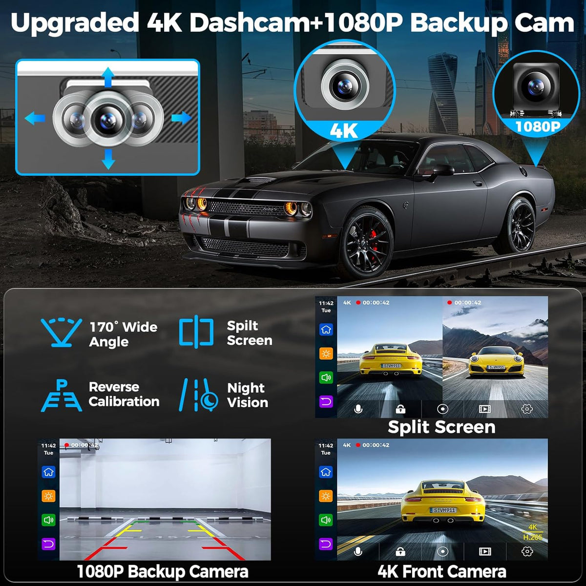 7" Wireless Apple CarPlay Android Auto Screen for Car - 4K Dash Cam, GPS Navigation, HD Touchscreen, AirPlay, 1080P Backup Camera, Car Stereo