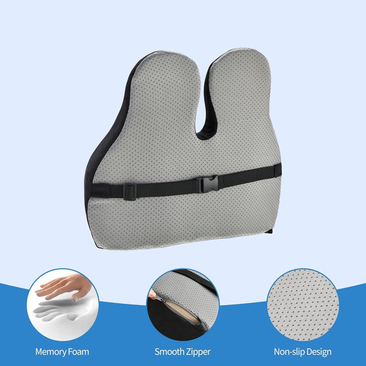 Lumbar Support Pillow for Office Chair and Car Seat - Memory Foam Back Cushion Improve Sitting Posture & Back Pain Relief, Lumbar Support Cushion with Adjustable Strap & Non-Slip