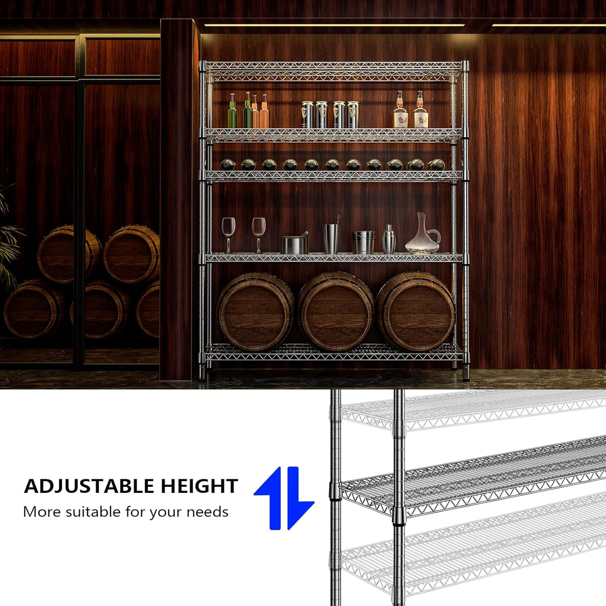 2200 Lbs 5 Tier Storage Rack Metal Wire Shelving Unit, Storage Standing Shelf Organizer for Laundry Bathroom Kitchen Pantry Closet Garage, Chrome 17.7" D x 59.1" W x 70.4" H