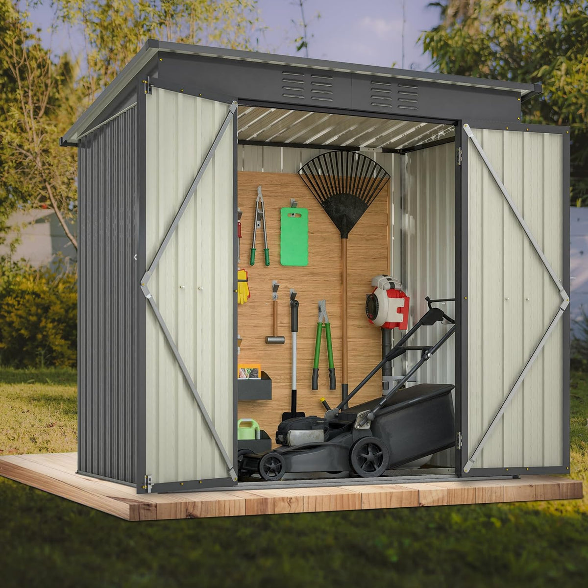 Outdoor Storage Shed, 6 X 4ft Metal Galvanized Steel Garden Shed with Floor Frame, Utility Tool Shed Storage House for Backyard, Patio, Lawn