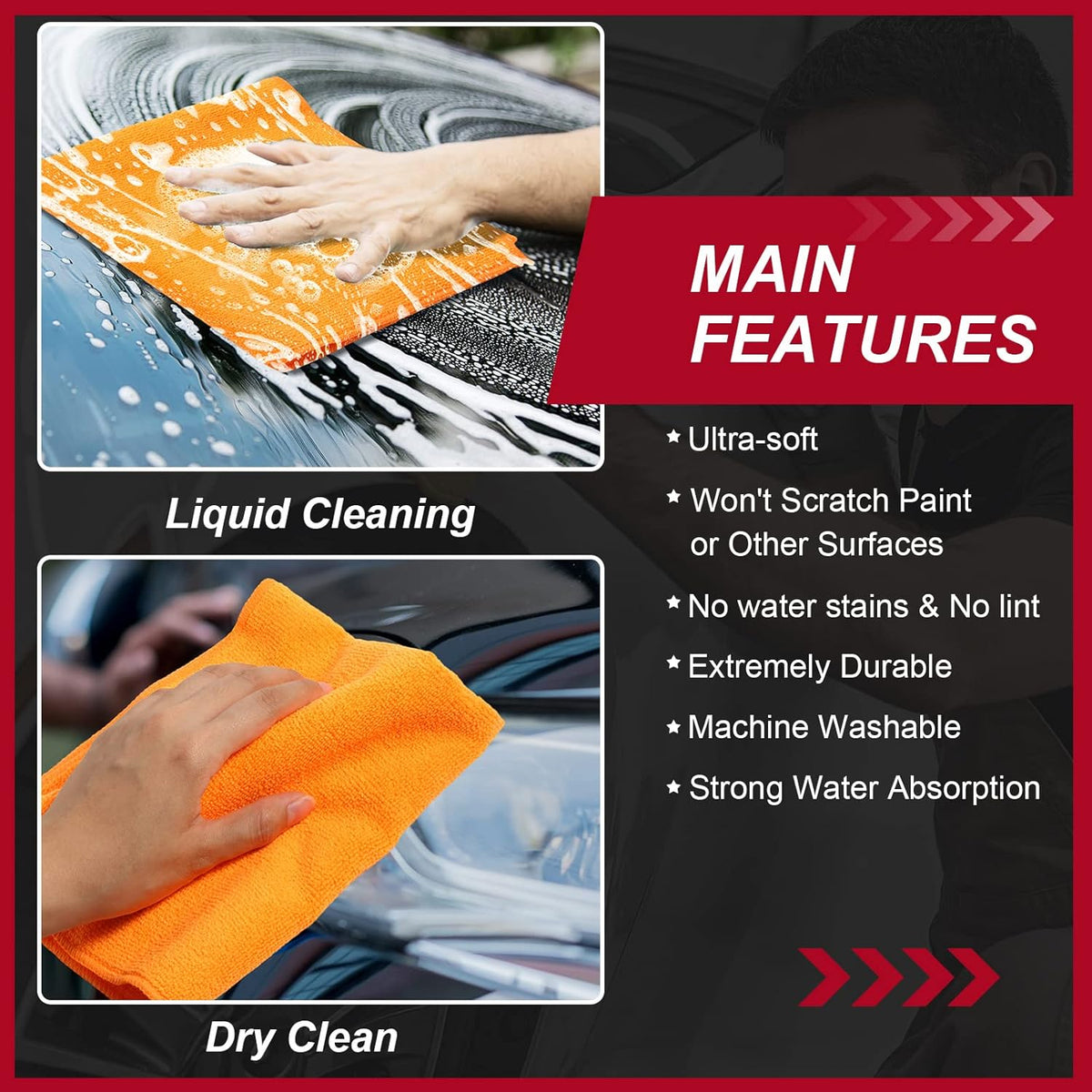 200 Pcs Microfiber Cleaning Cloth 16x16 Inch Microfiber Towels for Car Ultra Absorbent Cleaning Rags Reusable Lint Free Streak Free Detailing Towel for Car Washing Drying Dusting (Orange)