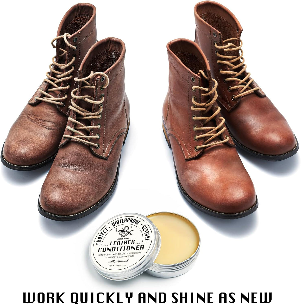 SALTY FISH All-Natural Leather Conditioner and Cleaner,Made with Mink Oil Beeswax,Protect Soften Waterproof Leather Furniture,Car Seats,Shoes,Boots,Bags (7.5 Oz)