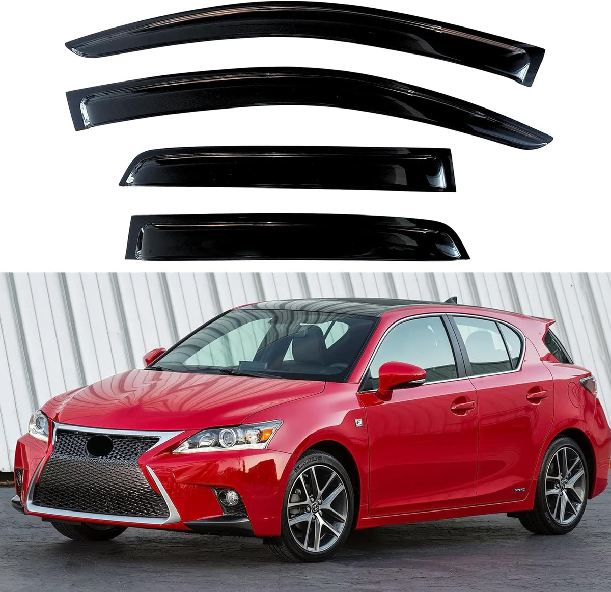KPY Window Visors Compatible with Lexus CT200H 2011-2017, 4PC Rain Guard Side Vent Deflectors Tape-On Style, 2011 2012 2013 2014 2015 2016 2017