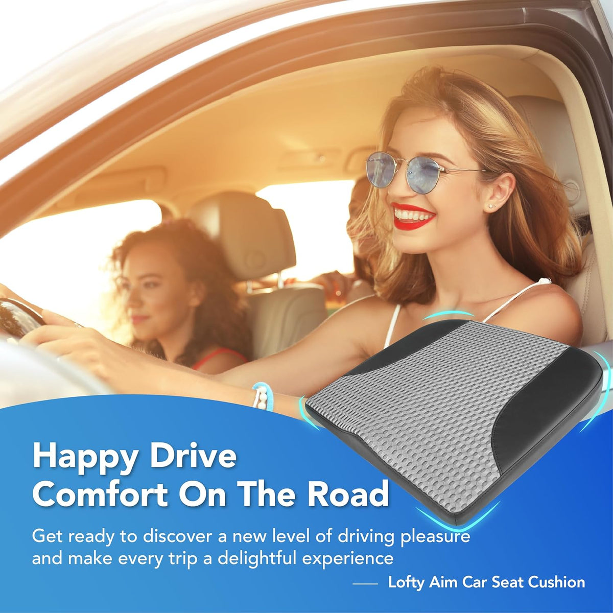 Car Seat Cushion, Comfortable Memory Foam Seat Pillow for Driving, Sciatica-Back Pain Relief, Cushion for Car-Truck, Office, Wheelchair - Black&Gray