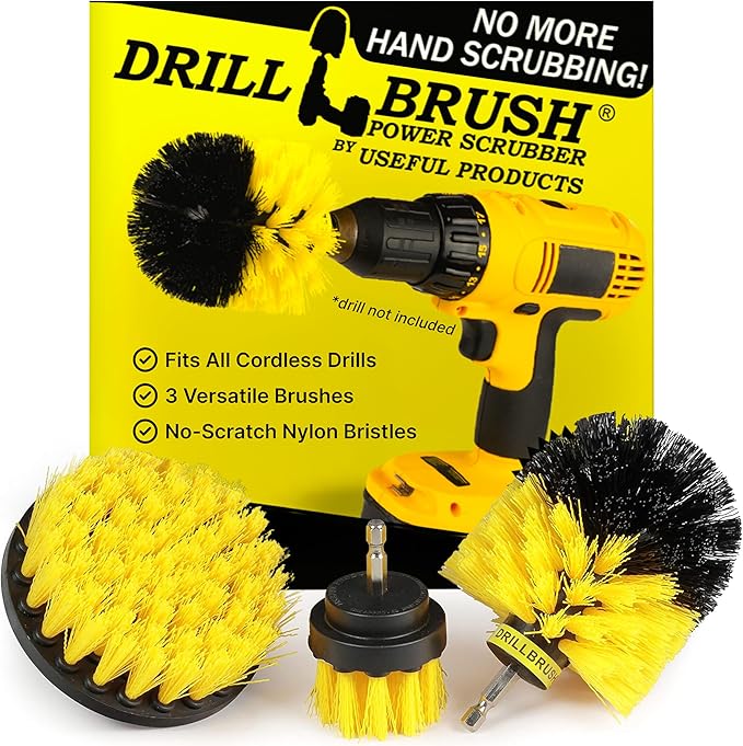 Drillbrush Drill Brush Attachment Set for Bathroom Cleaning – Power Scrubber Brush Kit for Tub, Tile, Shower, and Grout – All-Purpose Household Cleaning Brushes for Drill - Electric Grout Cleaner Kit