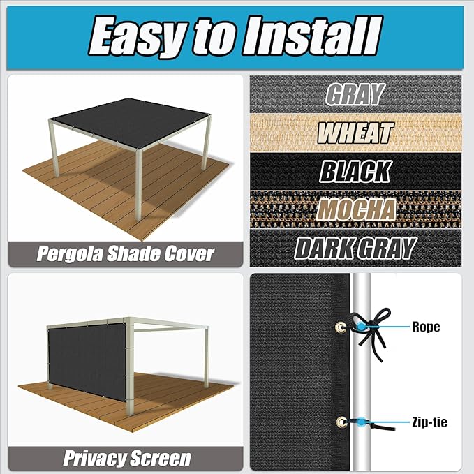Amagenix 90% Pergola Shade Cover 14'X 19' Dark Gray Sun Shade Cloth with Grommets for Outdoor Garden Patio Porch-Commercial Grade 200 GSM-Cable Zip Ties Included (We Customized)