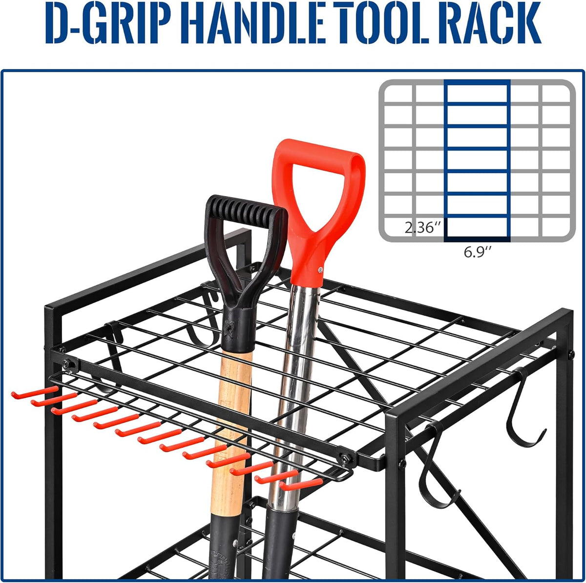 Mythinglogic Garden Tool Organizer for Garage, Yard Tool Rack with Wheels, Garage Organizers and Storage Holder for Yard Tools (Small Tower)