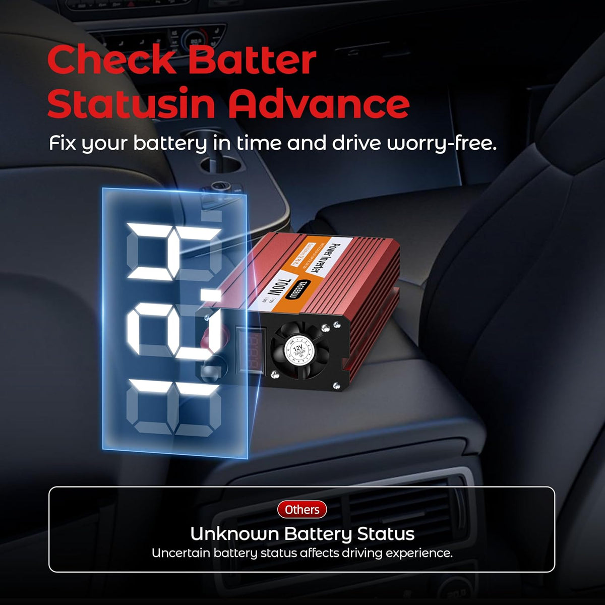 700W Power Inverter, DC 12V to 110V AC Car Inverter with LCD Screen Display, 2 AC Outlets, Equipped with 2 Clips for Truck, Home, Vehicles, Laptop, Trip