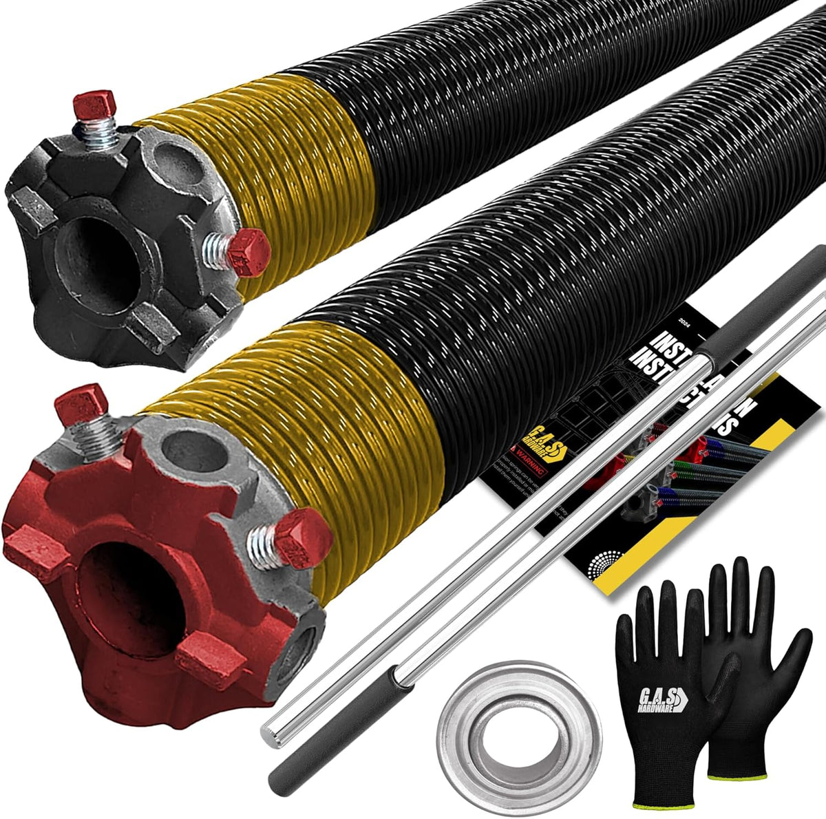 Garage Door Torsion Springs 250x2x34, IIncludes 1” Steel Bearing, Gloves, and Winding Bars for The Left and Right Side of Garage Door Precision E-Coating 5-Year Warranty Minimum 30,000 Cycles (Pair)