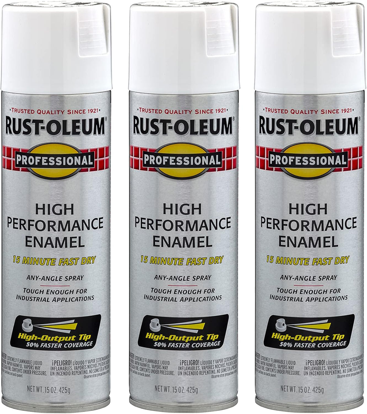 Rust-Oleum 7590838-3PK Professional High Performance Enamel Spray Paint, 15 Oz, Flat White, 3 Pack