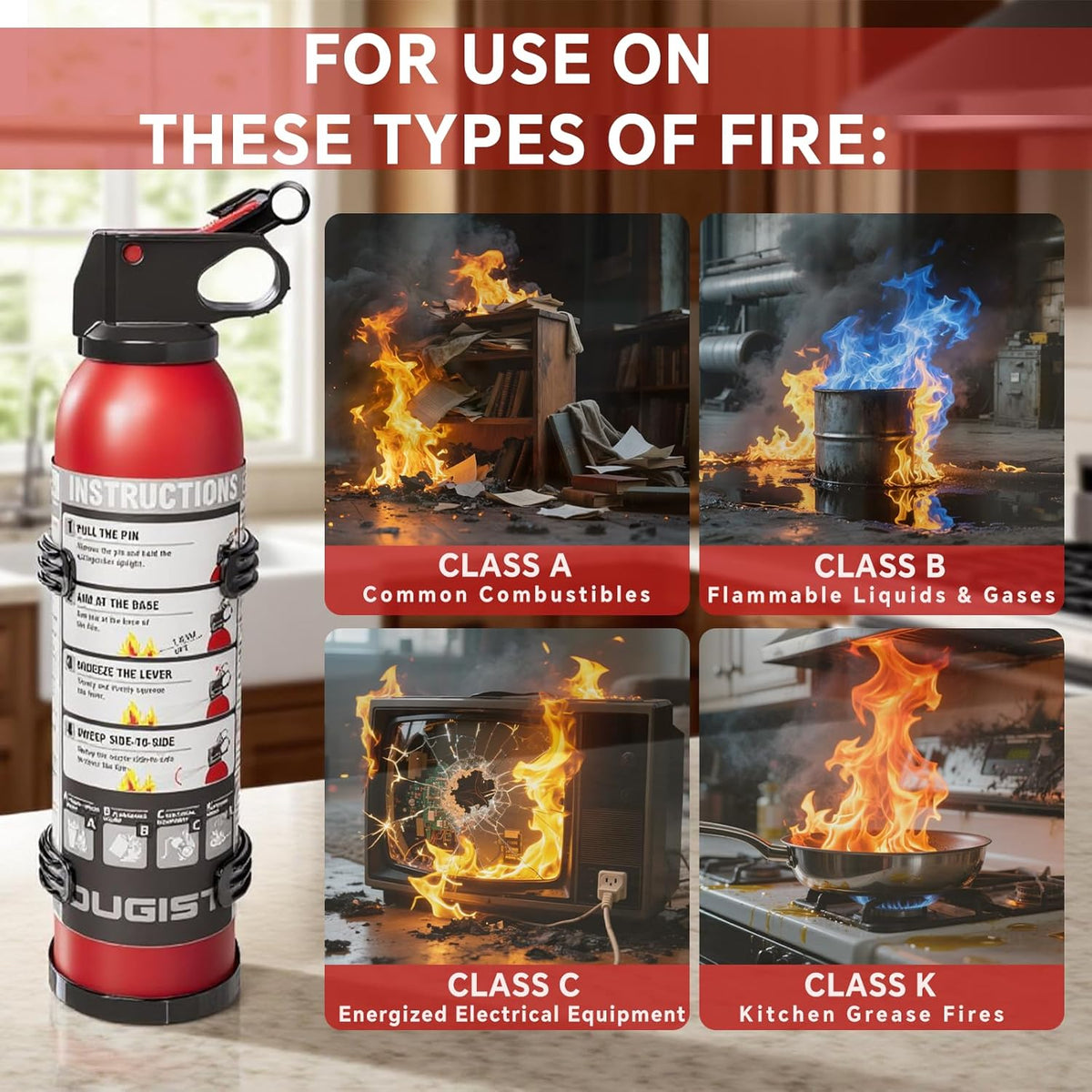 Dry Stop Fire Extinguisher for Home & Vehicle - 600g Dry Chemical Powder Fire Extinguisher | Grease & Electrical Fire Extinguisher for Kitchen, Car, Portable (6-Pack)