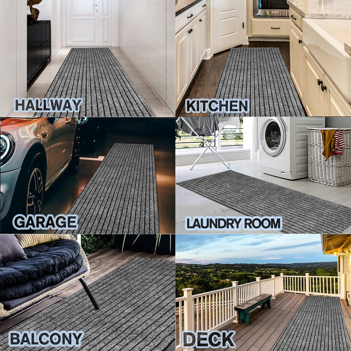 Custom Size Backed Non-Slip Area Rugs Runner, Easy Clean, Waterproof Runner Rugs for Hallway Entryway, Kitchen, Laundry, 2FT x 71FT, Gray Stripe