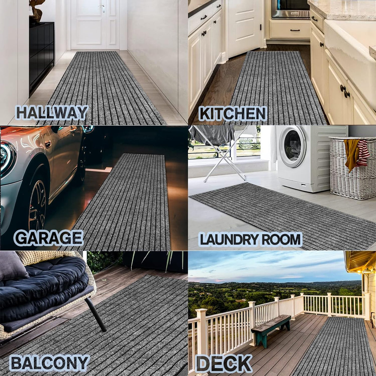 Custom Size Backed Non-Slip Area Rugs Runner, Easy Clean, Waterproof Runner Rugs for Hallway Entryway, Kitchen, Laundry, 2FT x 27FT, Gray Stripe