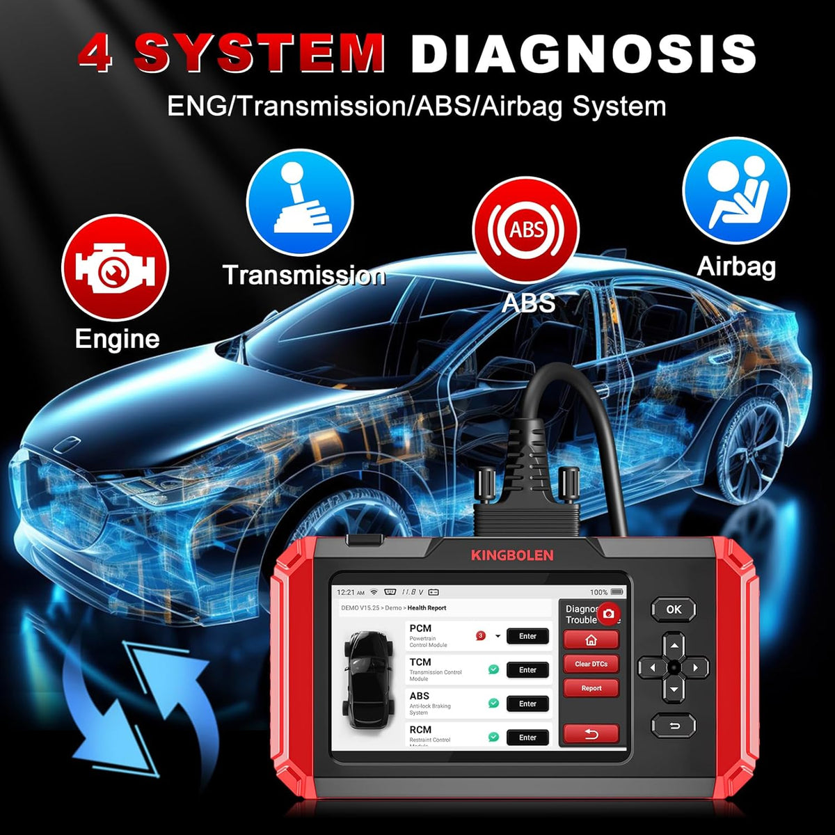 KINGBOLEN S800 OBD2 Scanner Diagnostic Tool,ABS SRS Engine at Automotriz Code Reader with 15 Resets,Oil SAS TPMS Gearbox Brake,FCA AutoAuth Automotive Scan Tool,AutoVIN,All Cars Lifetime F-Ree Update