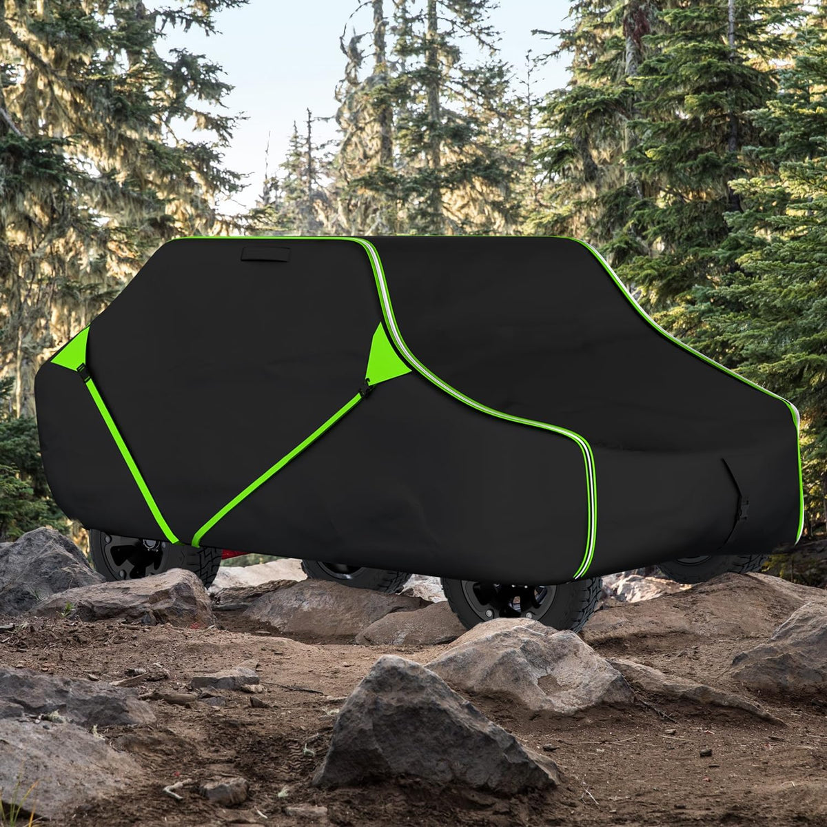 153 Inch UTV Cover for Polaris Ranger Crew RZR General 4, Can-Am Defender Maverick Commander Max, Yamaha Wolverine Viking, Kawasaki Mule Pro, Black 600D Cover Protection for 4-6 Seater UTV