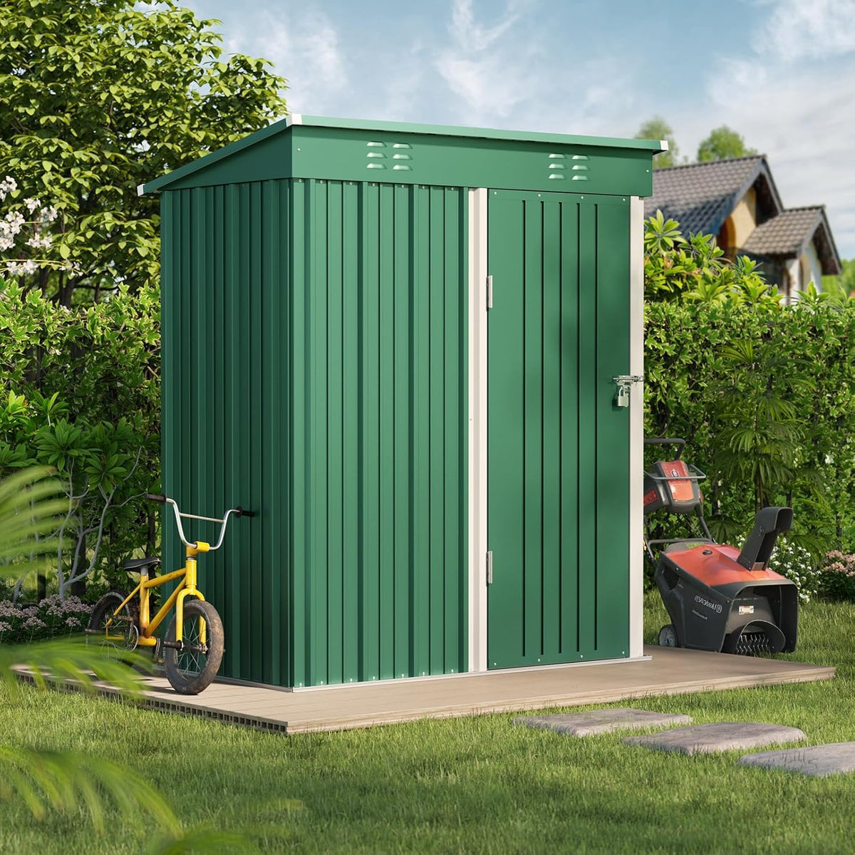 Bealife 5' x 3' Outdoor Storage Shed Clearance, Metal Outdoor Storage Cabinet with Single Lockable Door, Waterproof Tool Shed, Backyard Shed for Garden, Patio and Lawn(Green)