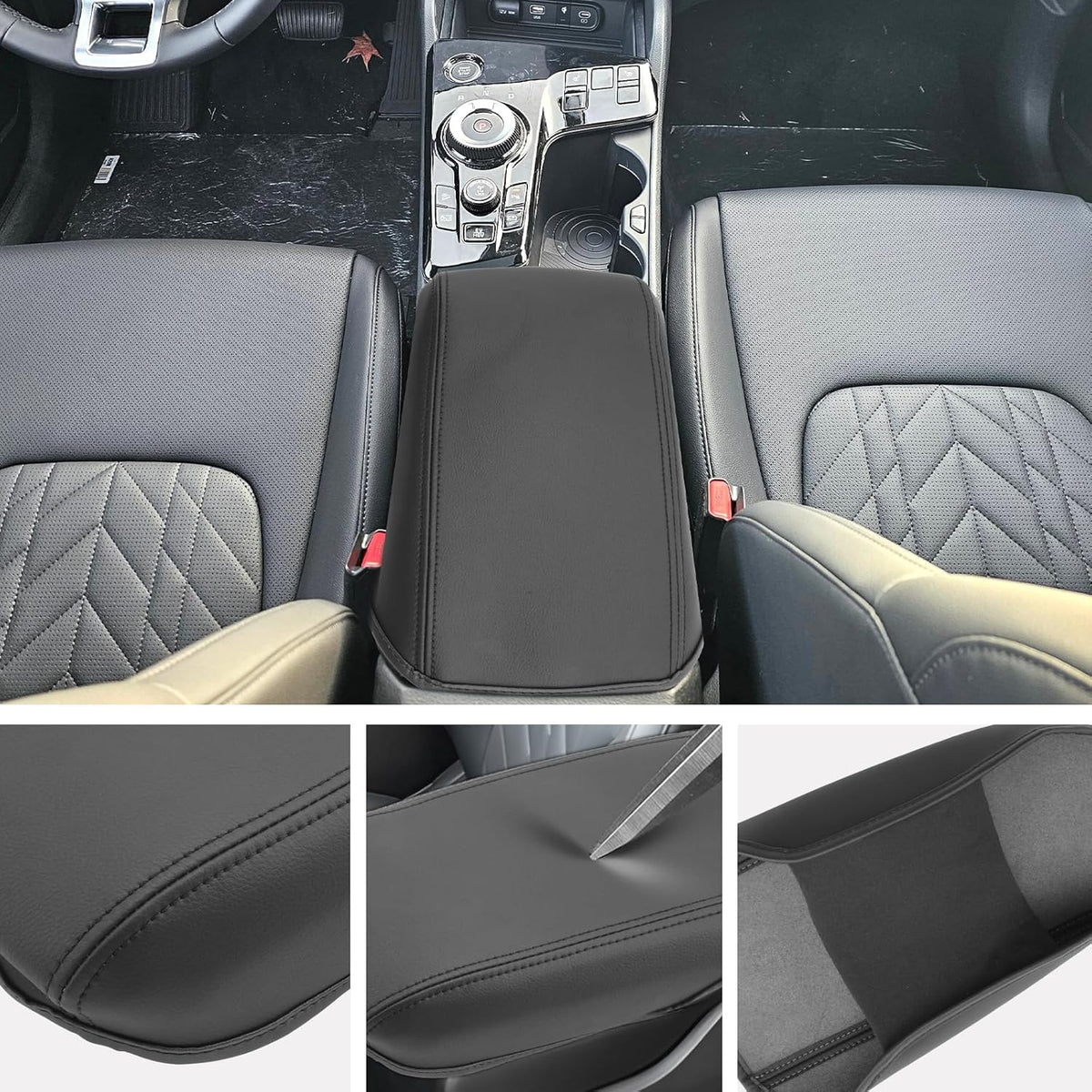 SXCY for 2024 2025 Sportage Armrest Cover for Kia Sportage 2024 2025 Accessories 2023 2024 2025 Sportage Center Console Cover 2024 2025 Sportage Middle Console Cover (Black Leather Cover)