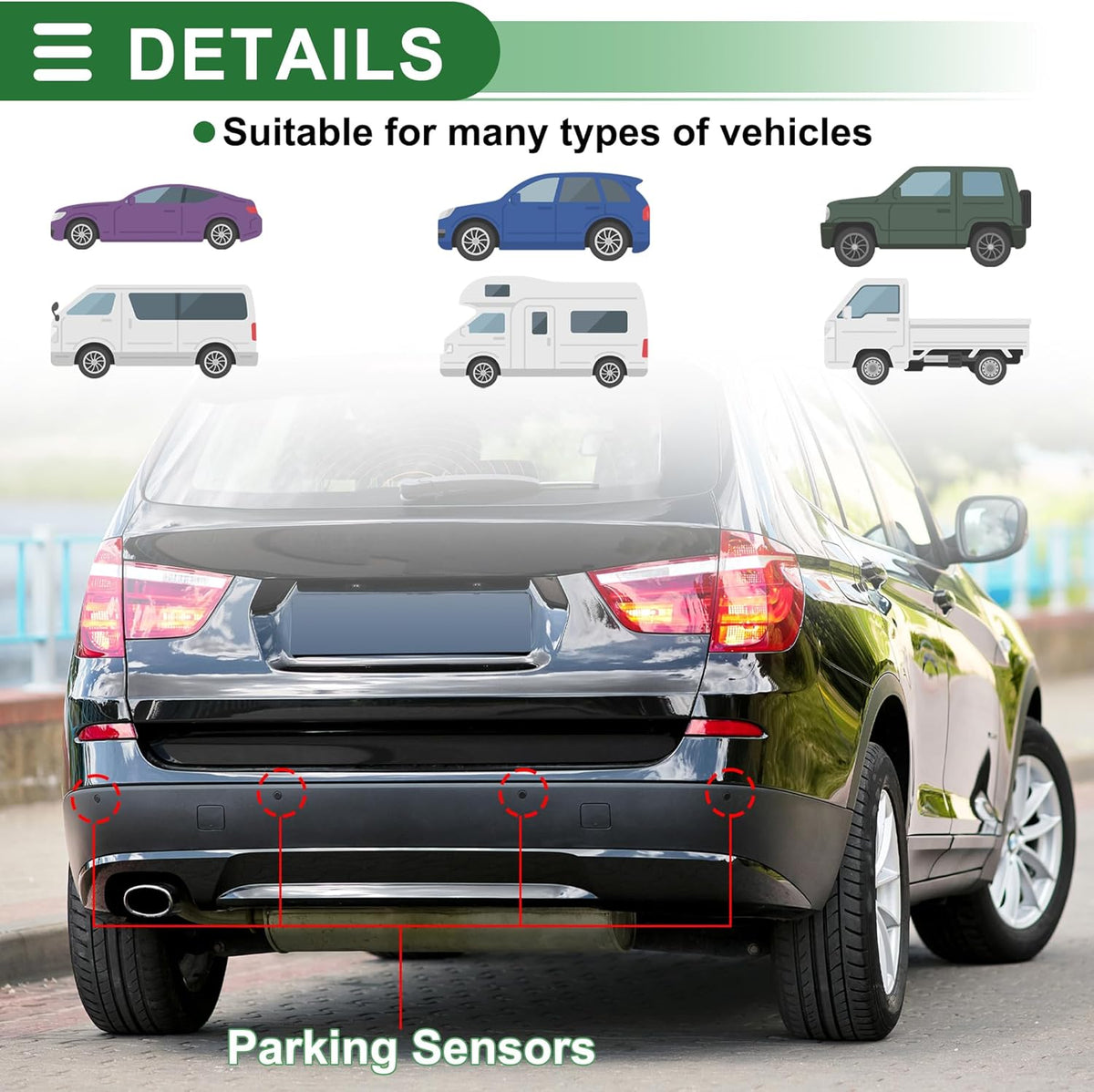Motoforti Auto Vehicle Reverse Backup Radar System Reverse Parking Sensors Sound Warning Alarm Buzzer Reminder Distance Detection Dark Blue 8 Parking Sensors