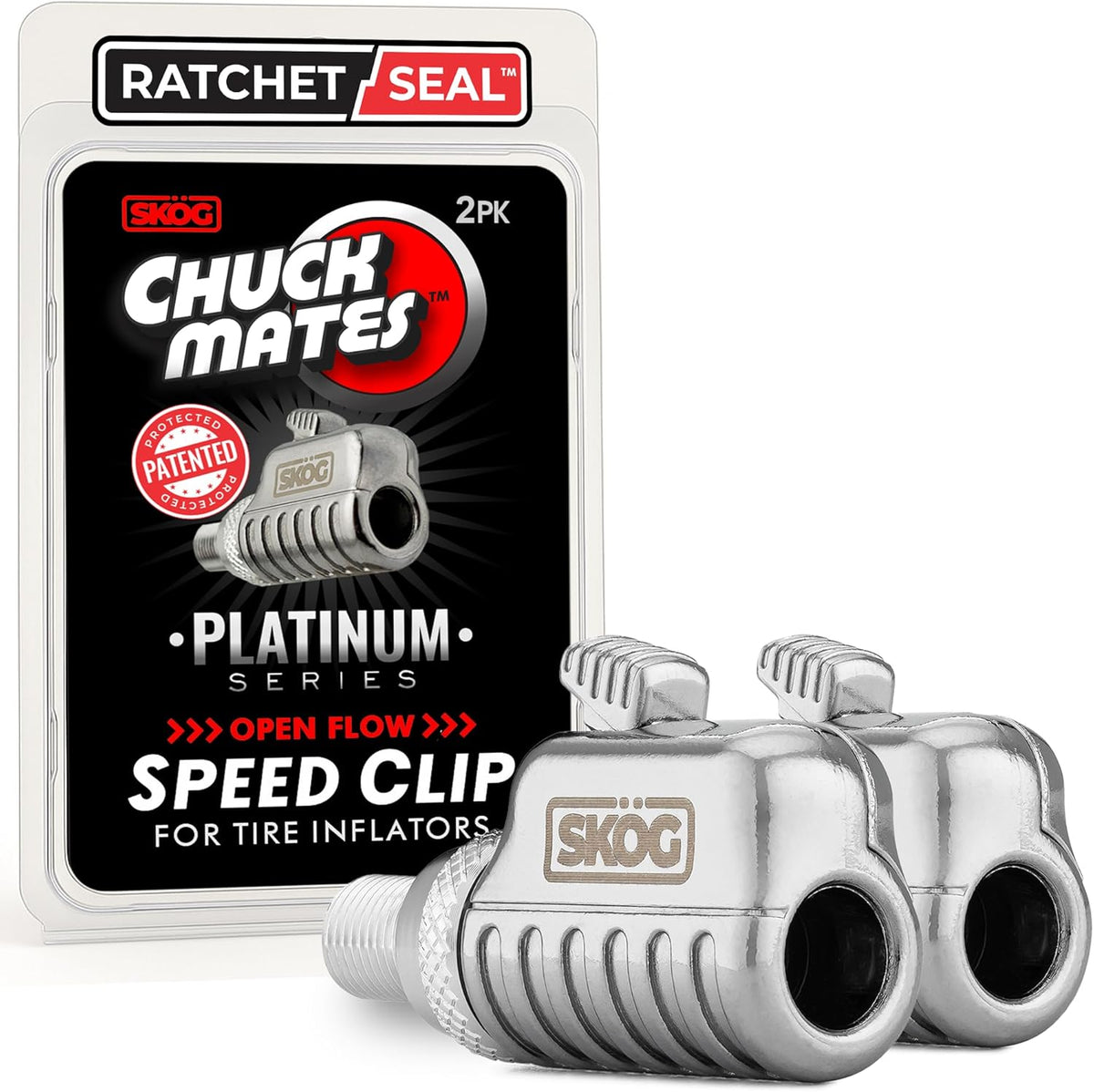 Chuck Mates™ Platinum (2 Pack) Quick-Connect with Patented RatchetSeal™ Technology for Tire Inflators Open-Type