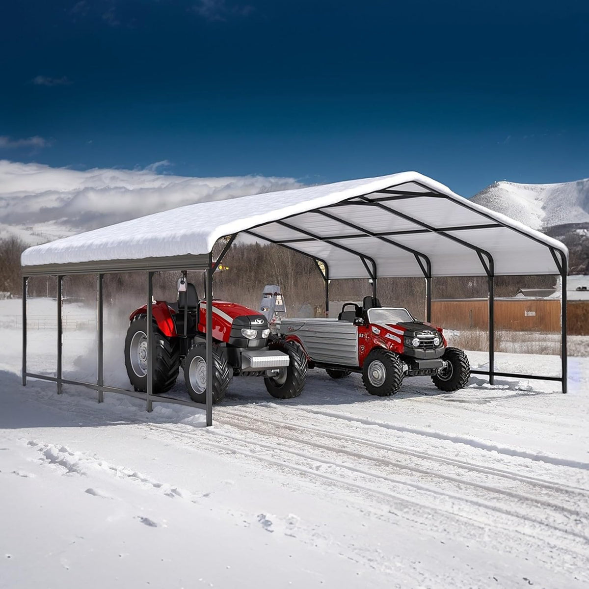 20x20 FT Metal Carport, Enhanced Base and Steel Roof for All-Weather Use, Outdoor Heavy Duty Garage Galvanized Car Shelter for Bass Boats, Full-Sized Pickup Trucks, and Tractors