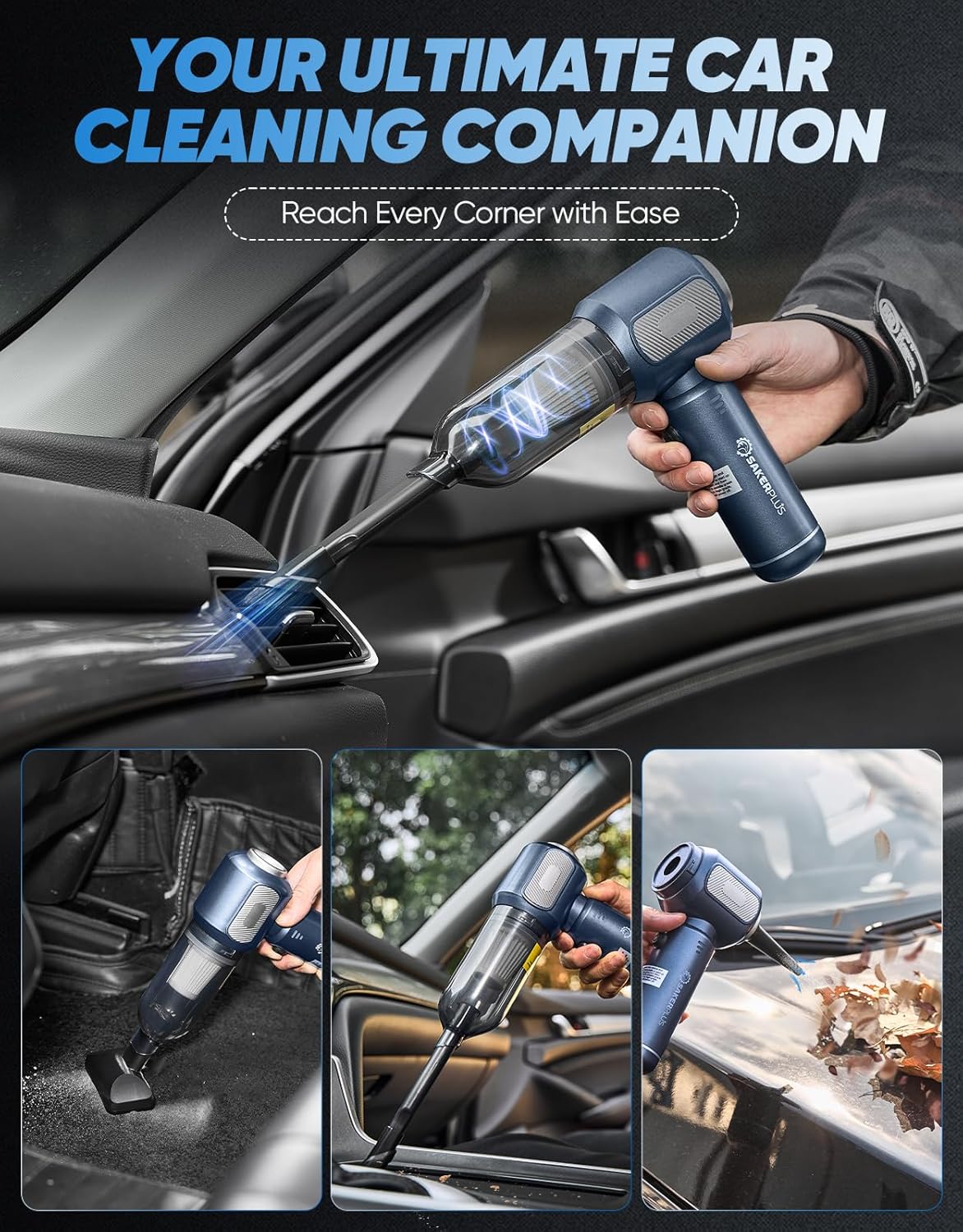 Mini Vacuum Cleaner, Cordless Car Vacuum, 17500PA High Suction, 3 in 1 Handheld Vacuum, Vacuuming, Blowing, Inflating, Deflation, Portable Vaccum with HEPA Filter for Cars,Desktop,Home SW106