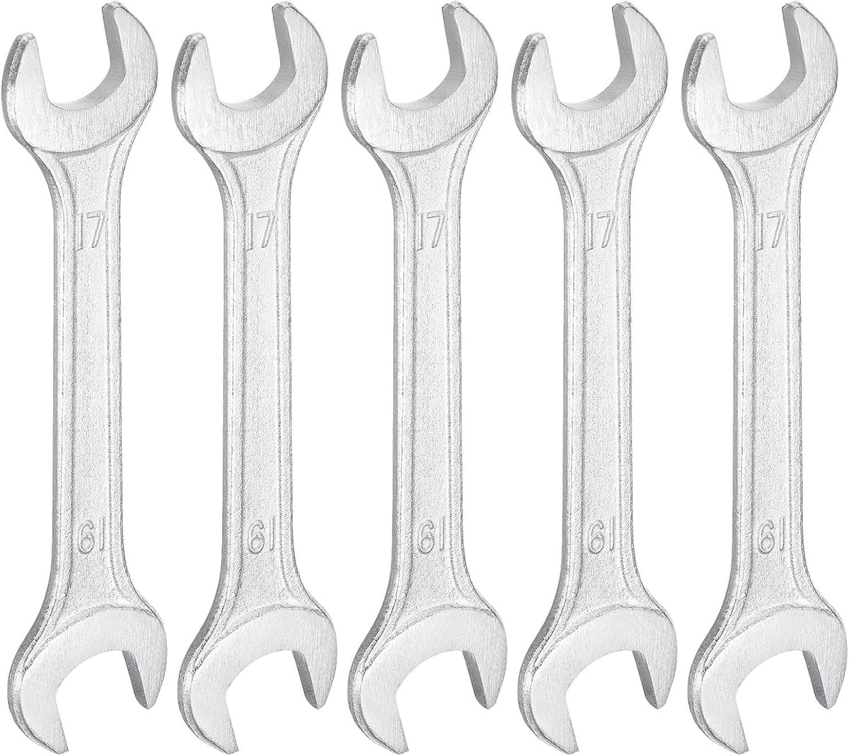 HARFINGTON 5pcs Double Open End Wrench 17mm x 19mm Metric 15 Degree Offset Angle Small Flat Head Wrench Galvanizing Open Ended Spanner for Automotive Repair Furniture Assembly