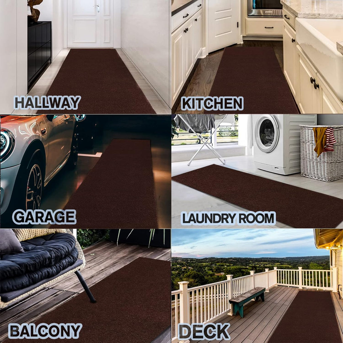 Custom Size Backed Non-Slip Area Rugs Runner, Easy Clean, Waterproof Runner Rugs for Hallway Entryway, Kitchen, Laundry, 3FT x 41FT, Brown