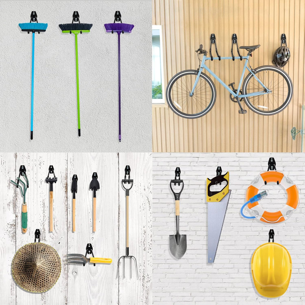Heavy Duty Garage Hooks 8 Pack, 7.7 inch U Shaped Long Hanger, Wall Mounted Storage System, Power and Garden Tool Organizer, for Hanging Ladders, Bikes, Hose, Bulk Items and More