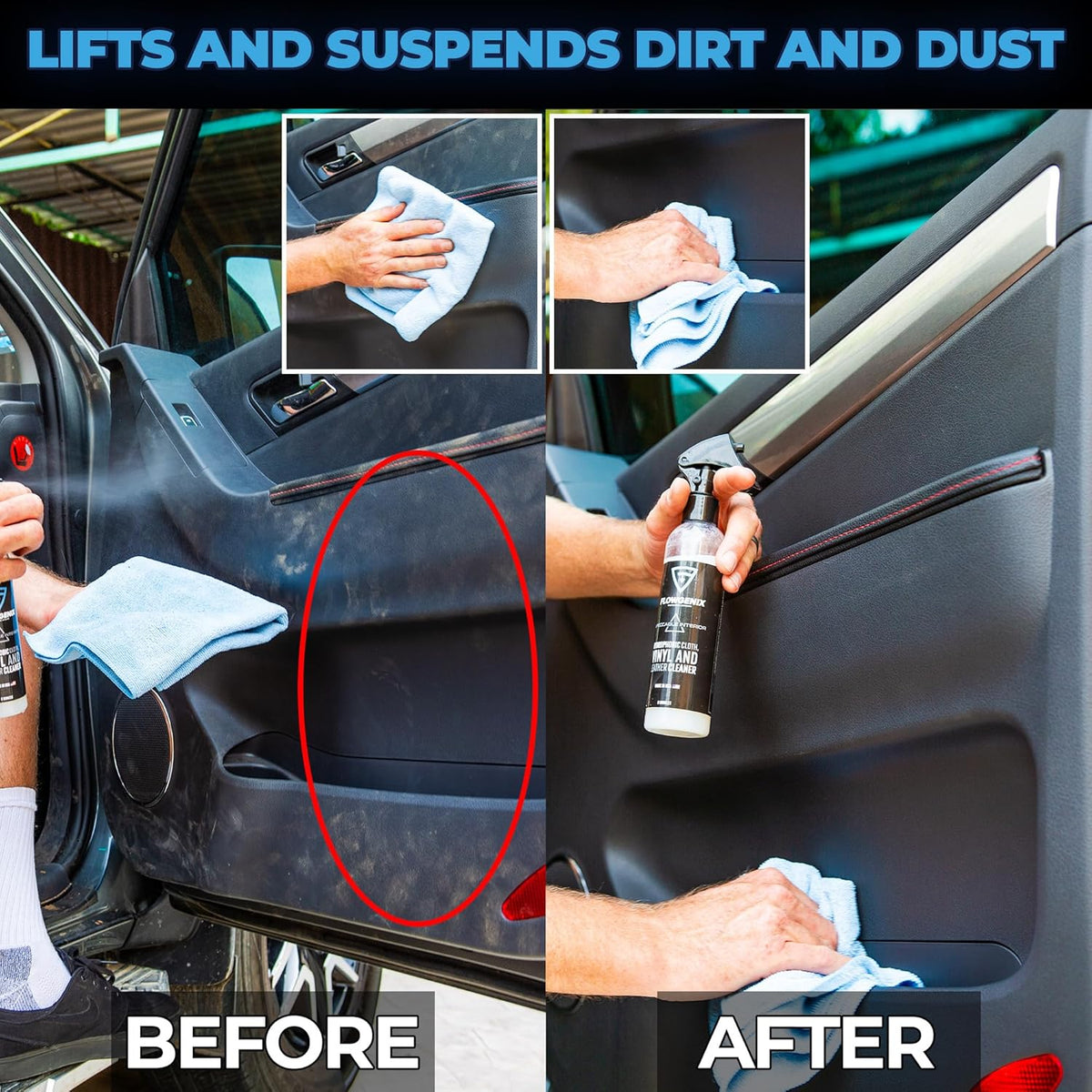Leather Interior Car Cleaner & Detailer (8oz) - Hydrophobic Textile, Nylon, Carpet - All Purpose Auto Upholstery Cleaner & Protectant - incl. 2 Microfiber Towels