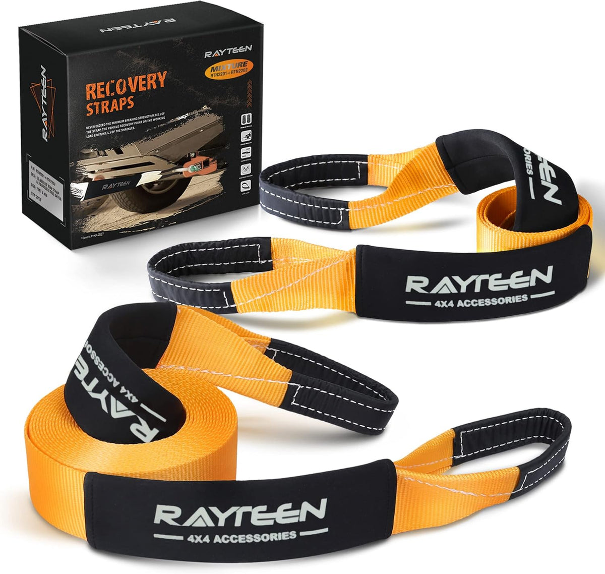 Genuine 33,000lb Xtreme Heavy Duty Recovery Tow Strap(20ft x 4in) + 20,000lb Tree Saver Strap(8.2ft x 3in) | Include Reflective Sleeve & Reinforced Loop | Suits for 4x4 Offroad UTV ATV Trucks