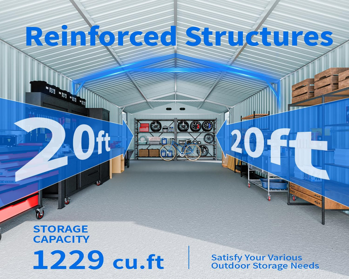 10x20 Metal Shed, Metal Garage Building with 2 Lockable Doors, Prefab Garage Shed with 4 Air Vents, Large Sheds & Outdoor Storage Clearance, Car Sheds for Truck, Tool, Lawnmower, Dark Gray