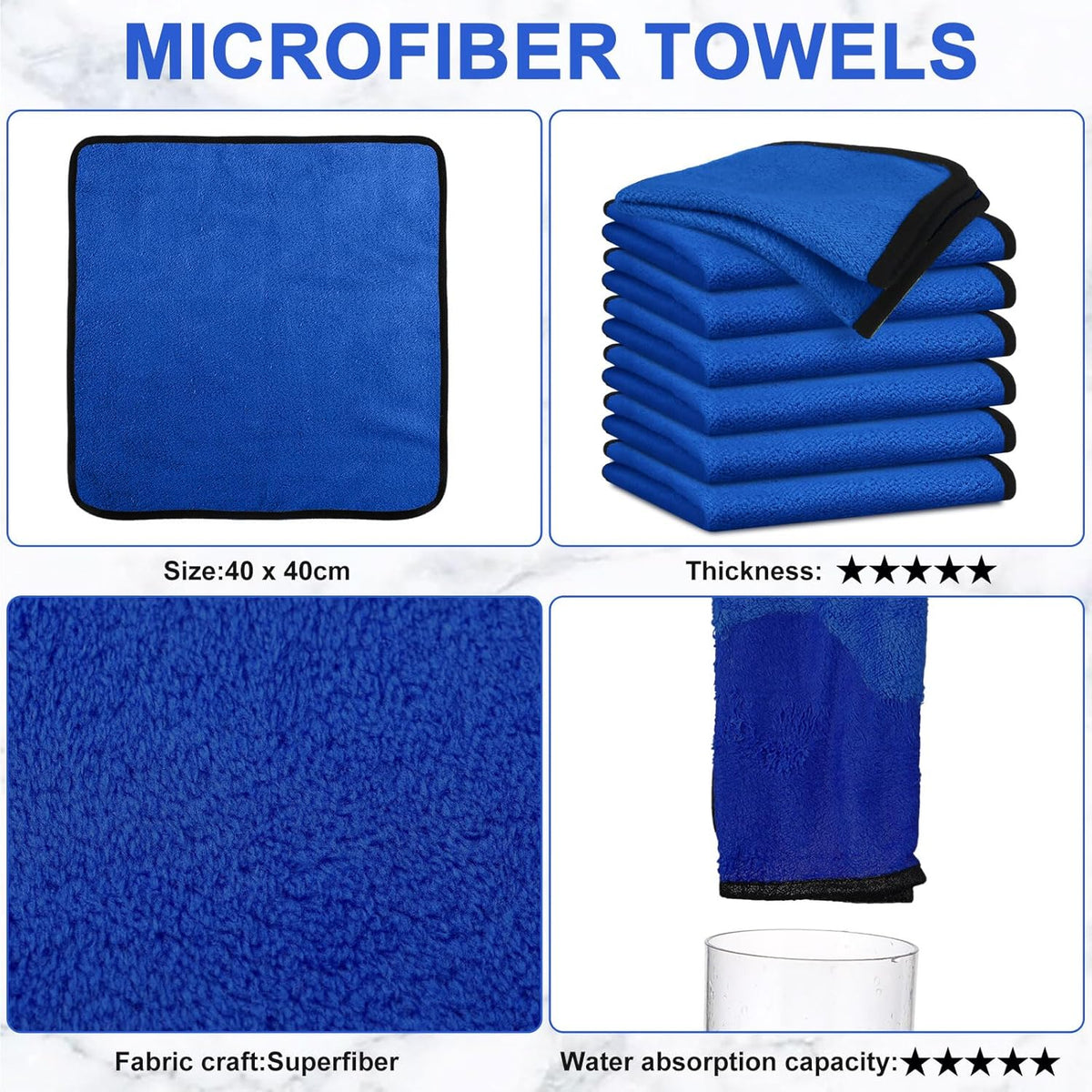 Tallew 40 Pcs Microfiber Towels 16 Inch x 16 Inch Microfiber Cloth Car Drying Towels for Cars Washing Polishing Office Windows Cleaning Household Supplies (Blue)